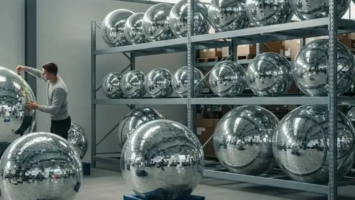 Bola disco precio con esferas de espejos en exhibición profesional