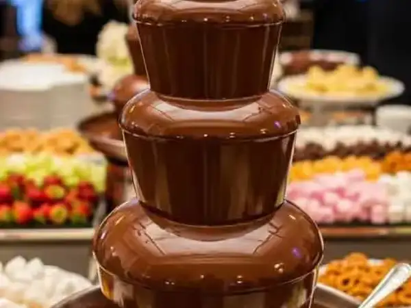 Fuente de chocolate en una estación interactiva para celebración