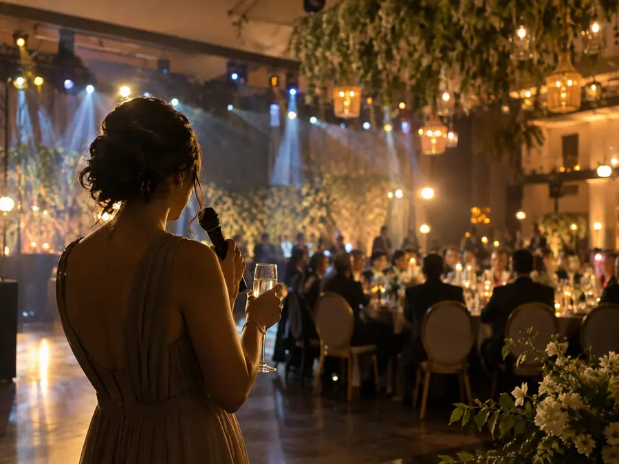Brindis con micrófono inalámbrico en una boda